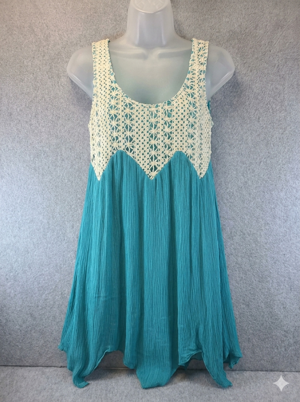Entro Lace Shift Dress Small Sleeveless Knee Length Lightweight Turquoise